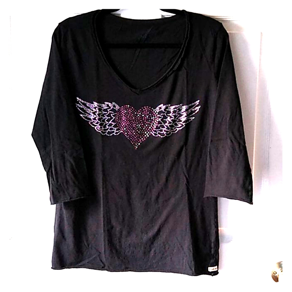 Jake's Black Heart Angel Wings Embellished Tee